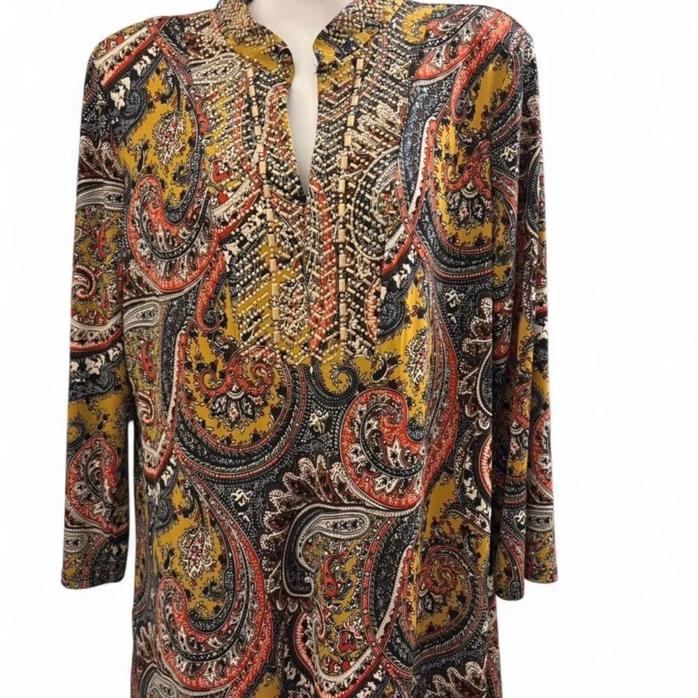 Peck & Peck Multicolor Paisley Beaded Tunic